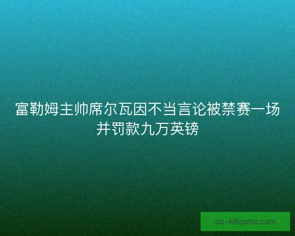 富勒姆主帅席尔瓦因不当言论被禁赛一场并罚款九万英镑
